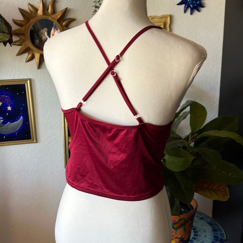 No label Size small burgundy cropped sleep lingerie shirt sleep cami - Picture 4 of 4